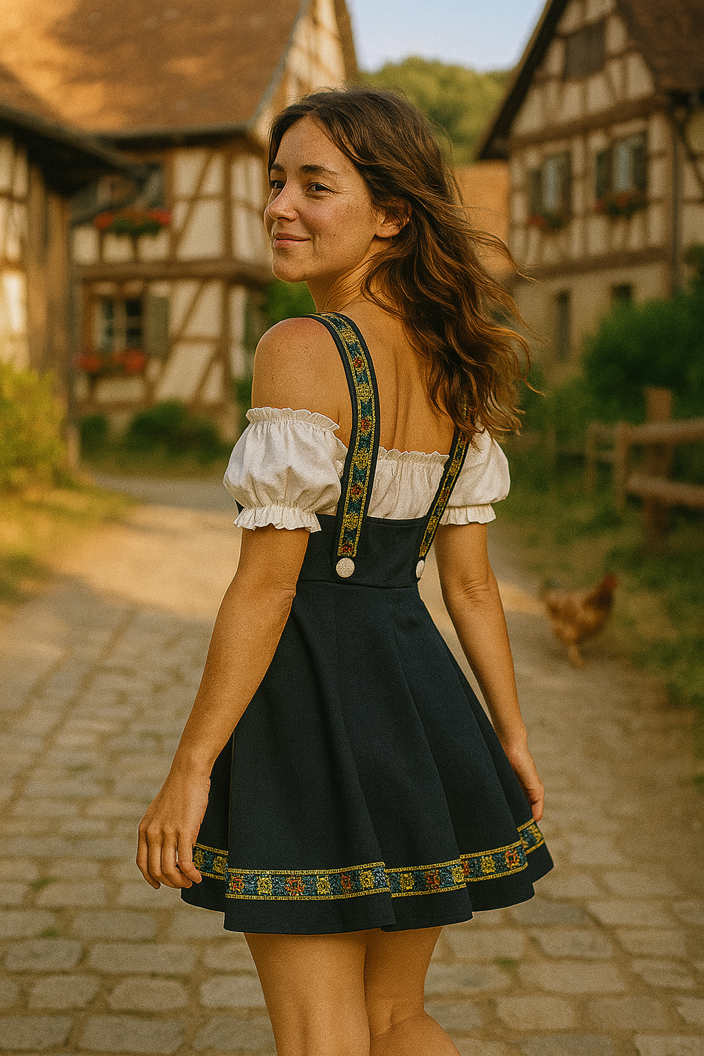 Lena | Damen Langarm Oktoberfest Kleid | Tracht mit Stickträgern