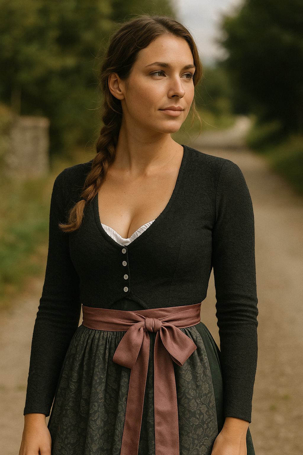 Mira | Damen Schwarze Langarm Oktoberfest Dirndl Bluse | Spitzenlook