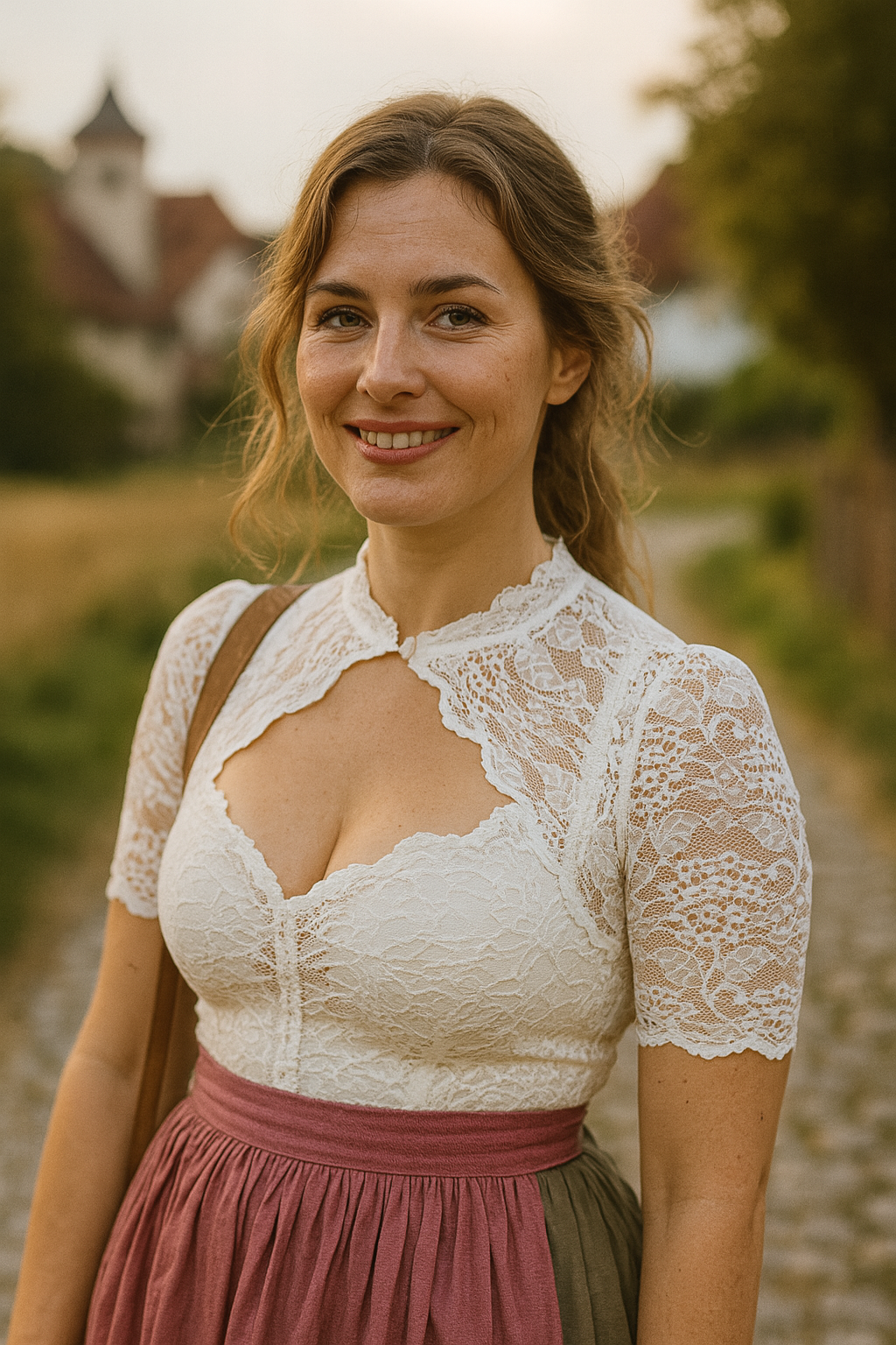 Nina | Damen Hochgeschlossene Schwarze Oktoberfest Dirndl Bluse | Herzausschnitt