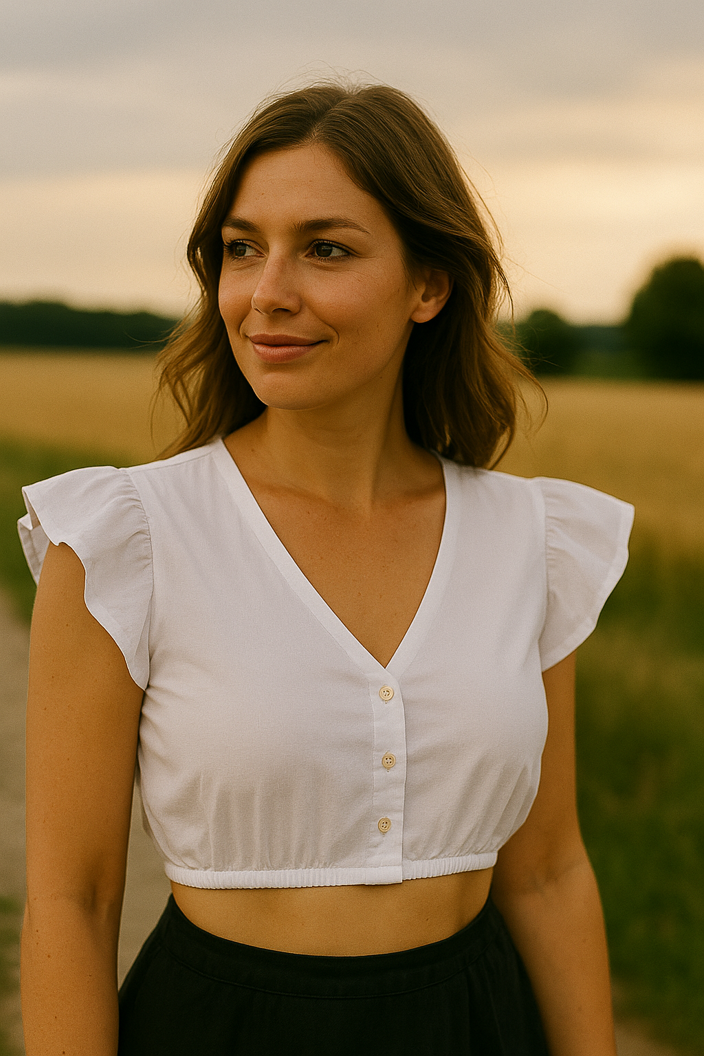 Alina | Damen Hochgeschlossene Oktoberfest Dirndl Bluse | V-Ausschnitt