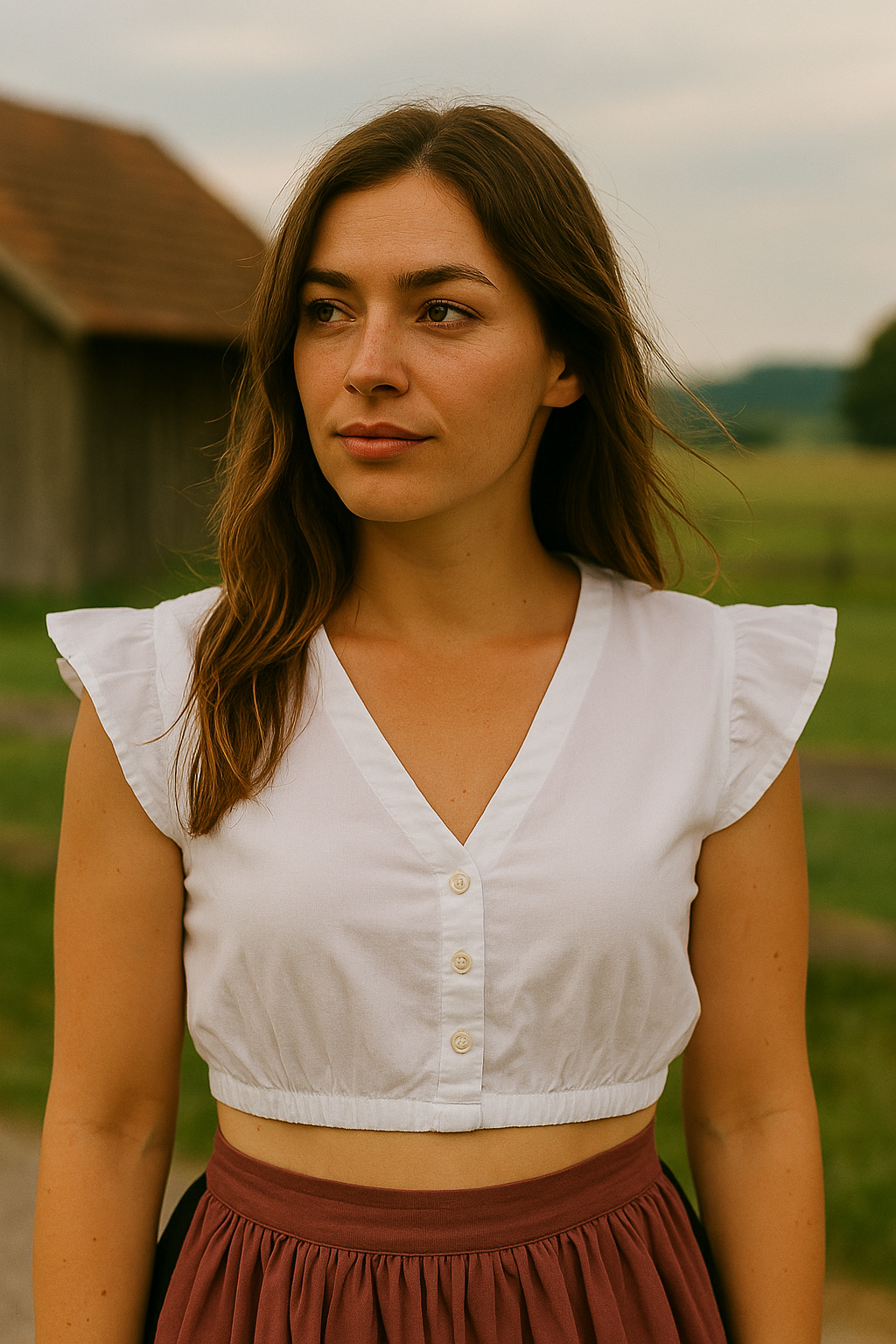 Alina | Damen Hochgeschlossene Oktoberfest Dirndl Bluse | V-Ausschnitt