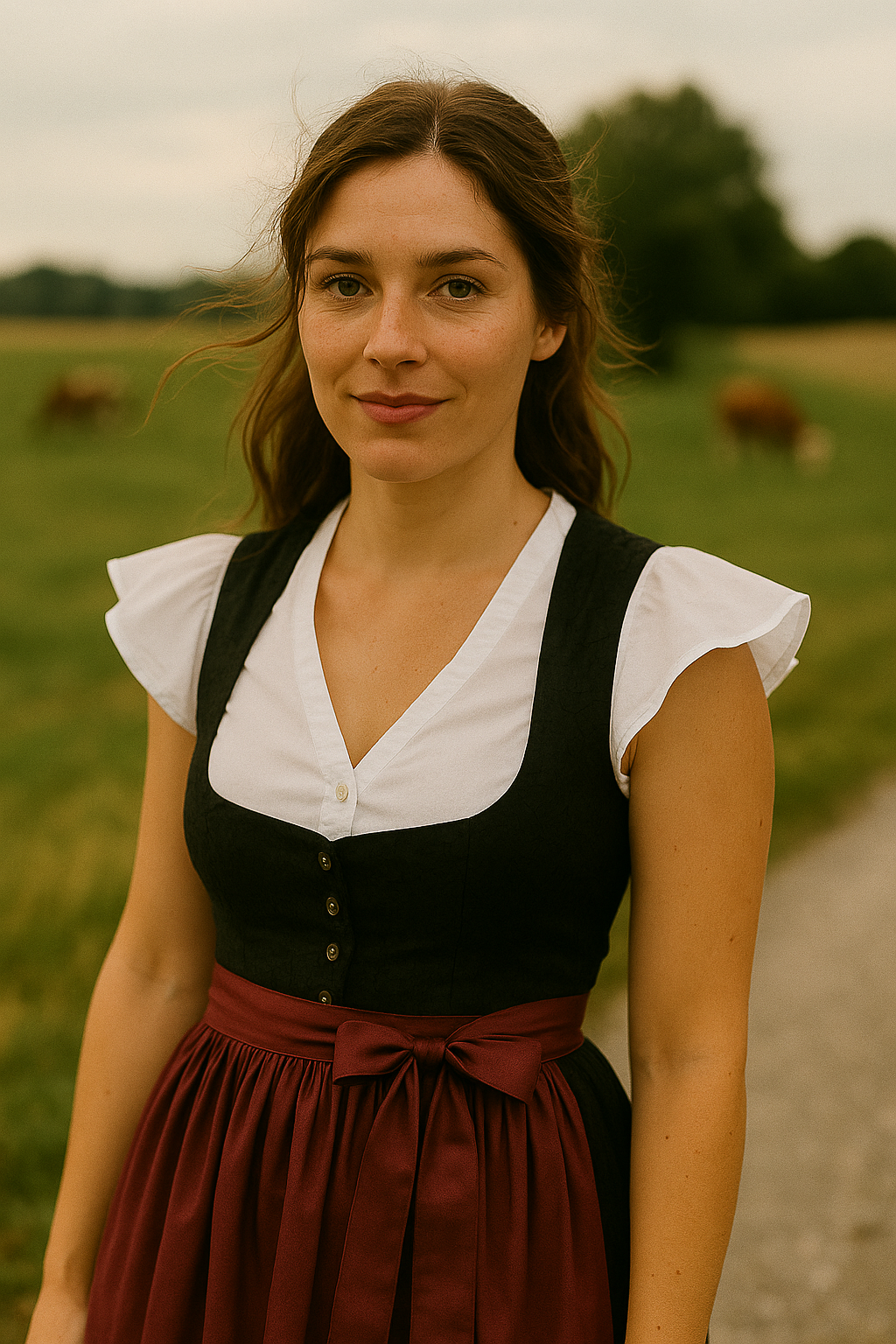 Alina | Damen Hochgeschlossene Oktoberfest Dirndl Bluse | V-Ausschnitt