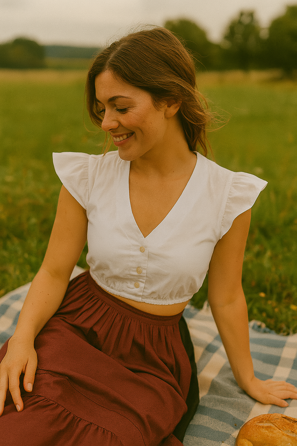Alina | Damen Hochgeschlossene Oktoberfest Dirndl Bluse | V-Ausschnitt