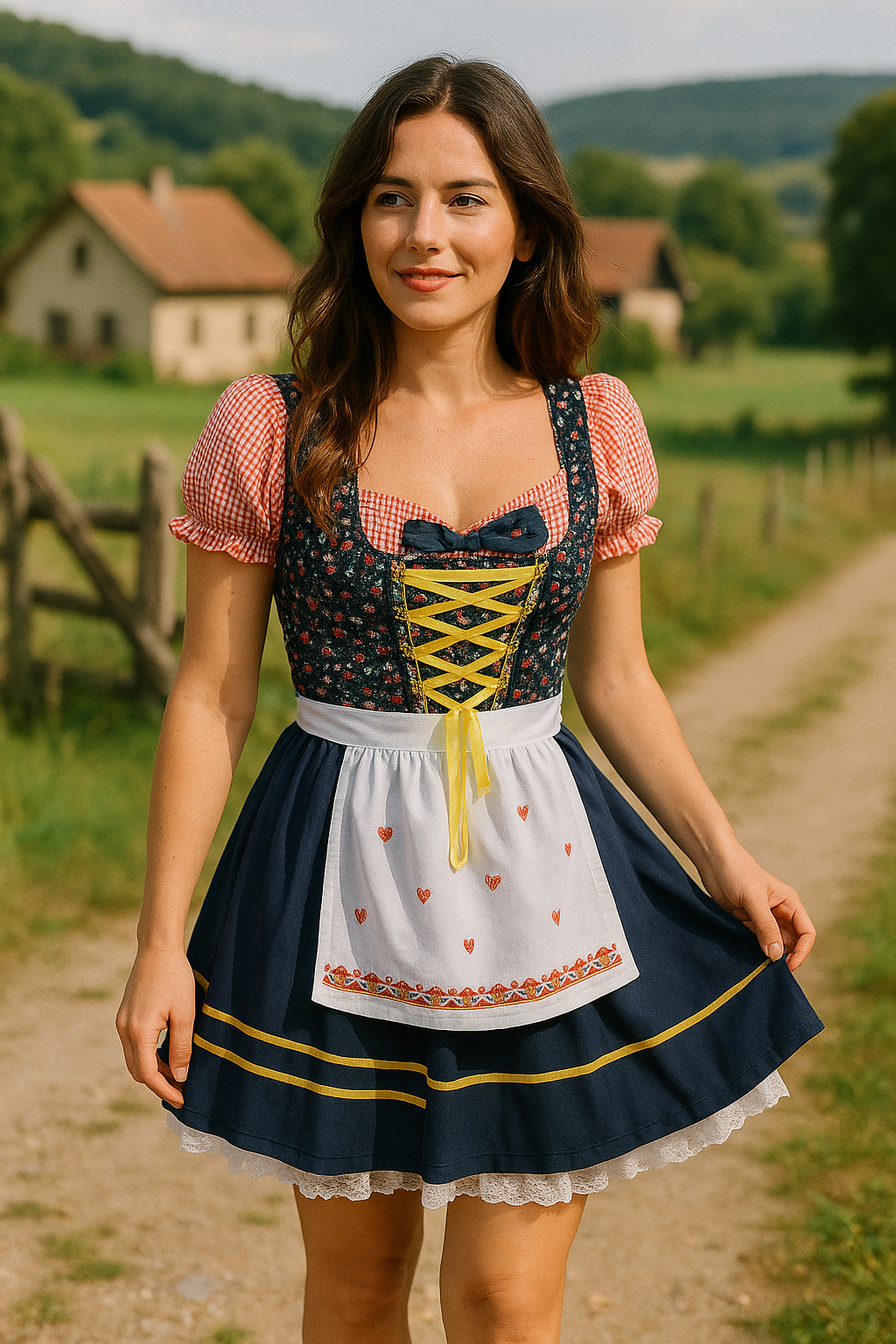 Anna | Damen Rote Oktoberfest Dirndl Kleid | Herzschürze