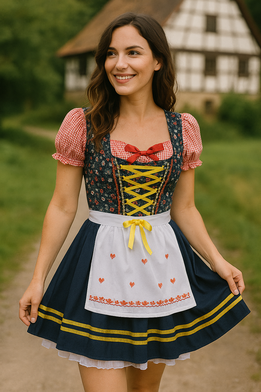 Anna | Damen Rote Oktoberfest Dirndl Kleid | Herzschürze