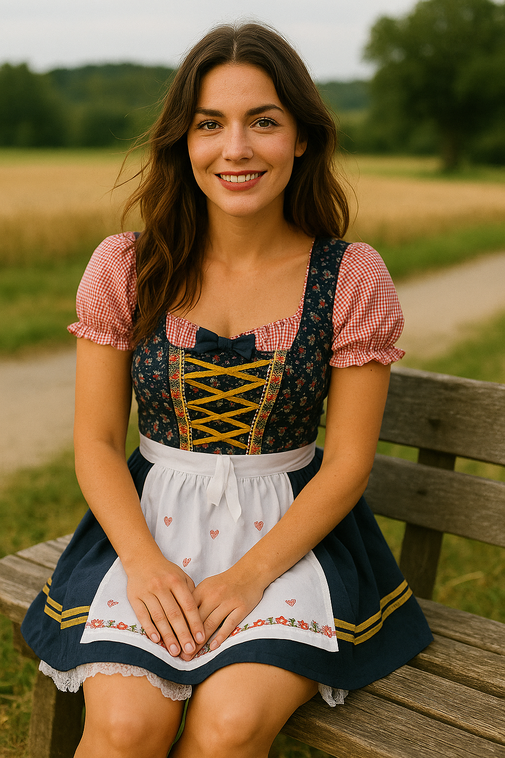 Anna | Damen Rote Oktoberfest Dirndl Kleid | Herzschürze