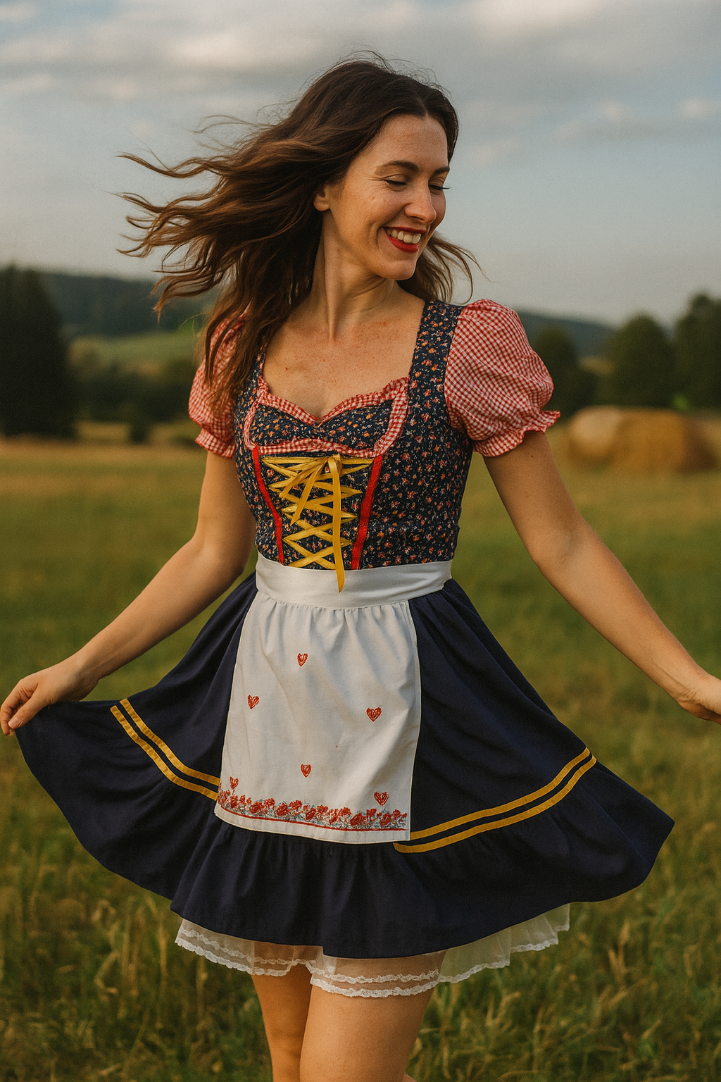 Anna | Damen Rote Oktoberfest Dirndl Kleid | Herzschürze