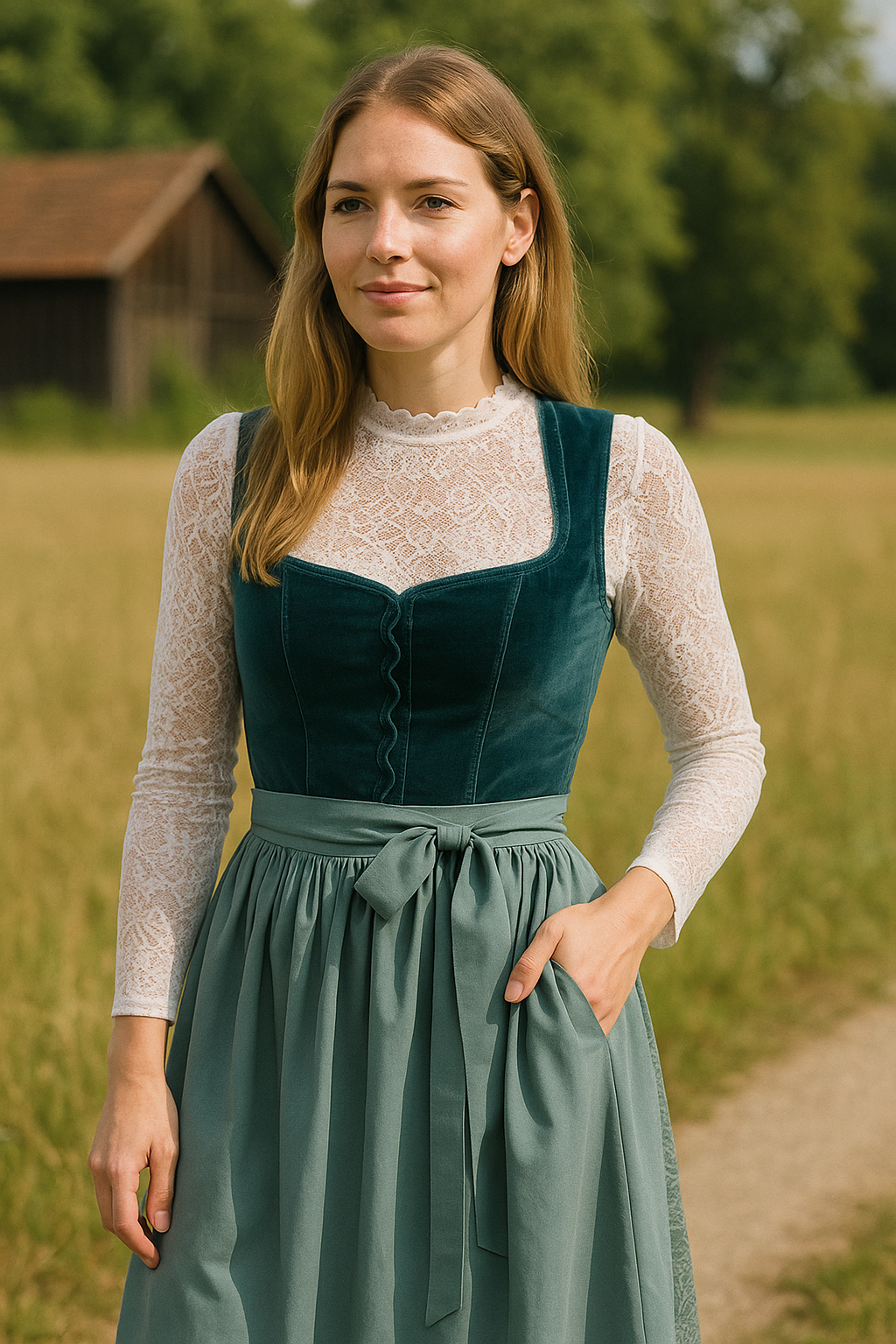 Clara | Damen Hochgeschlossene Oktoberfest Tracht | Samtoptik