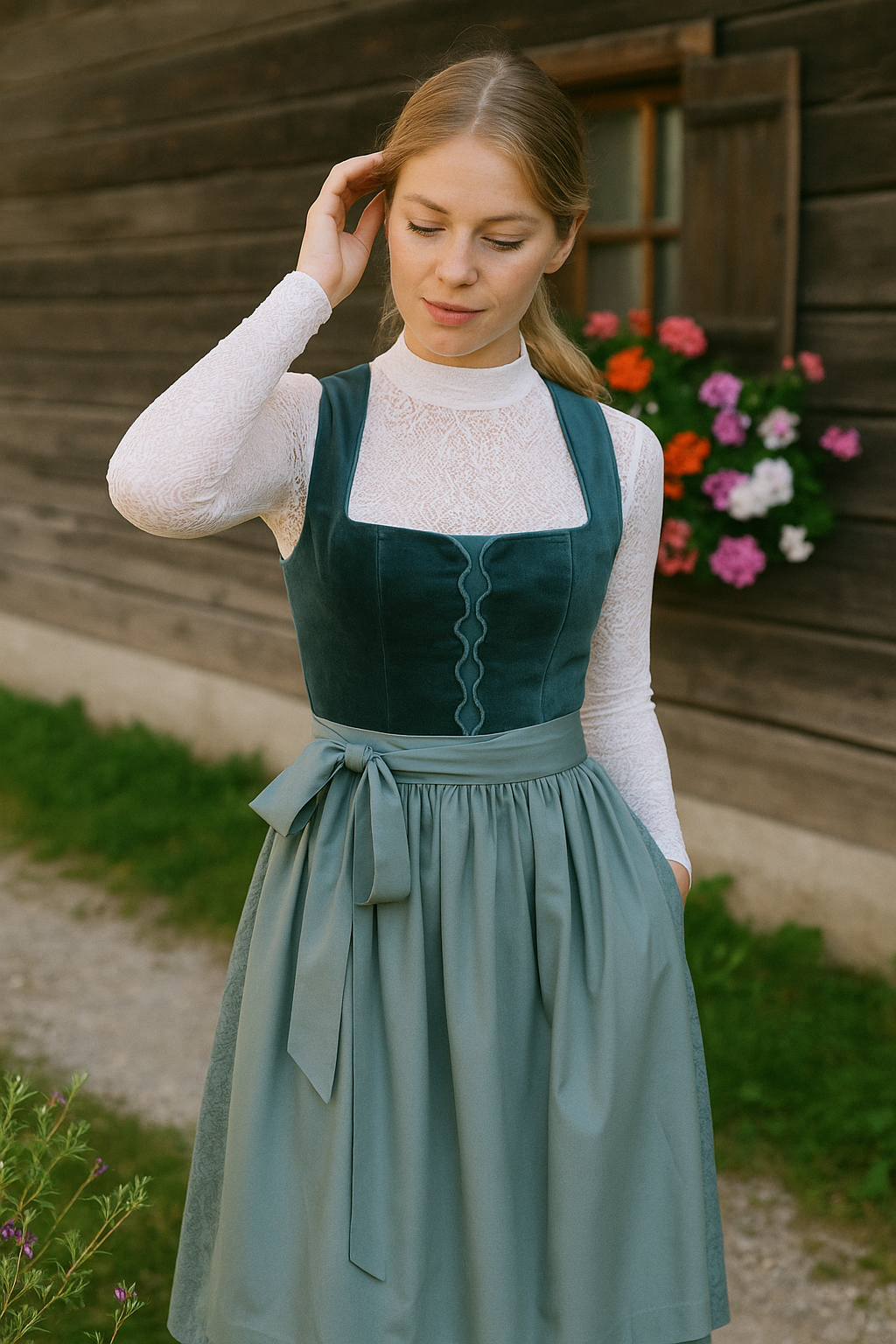 Clara | Damen Hochgeschlossene Oktoberfest Tracht | Samtoptik