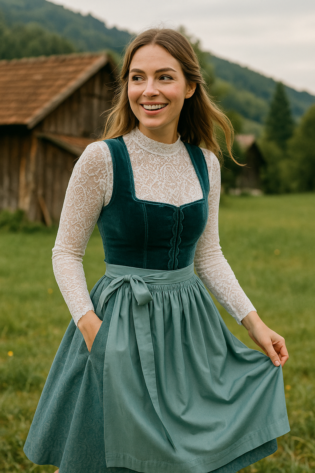 Clara | Damen Hochgeschlossene Oktoberfest Tracht | Samtoptik