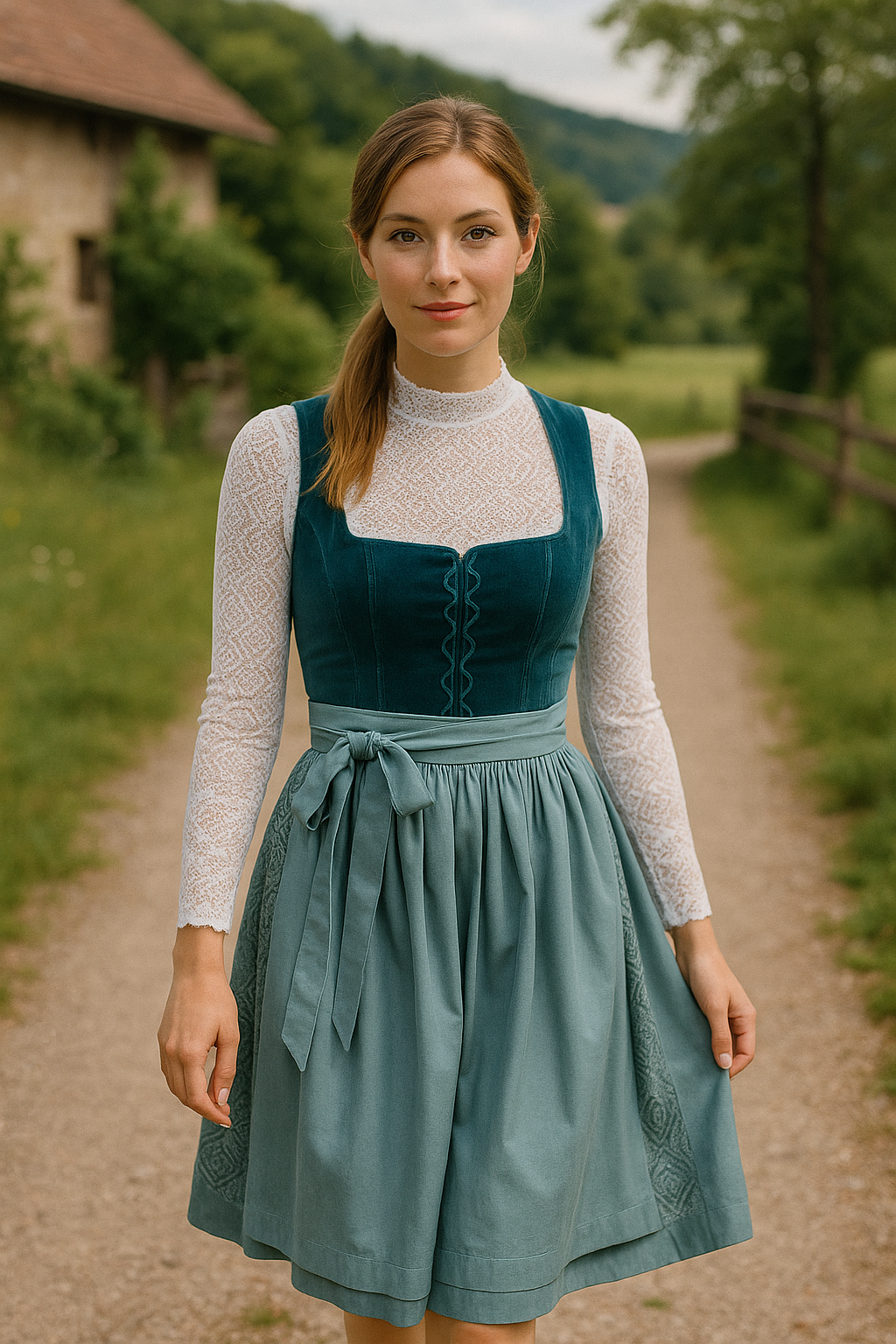 Clara | Damen Hochgeschlossene Oktoberfest Tracht | Samtoptik