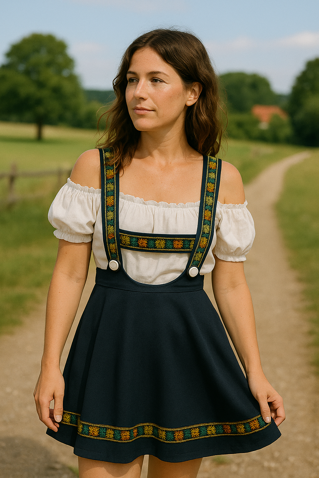 Lena | Damen Langarm Oktoberfest Kleid | Tracht mit Stickträgern