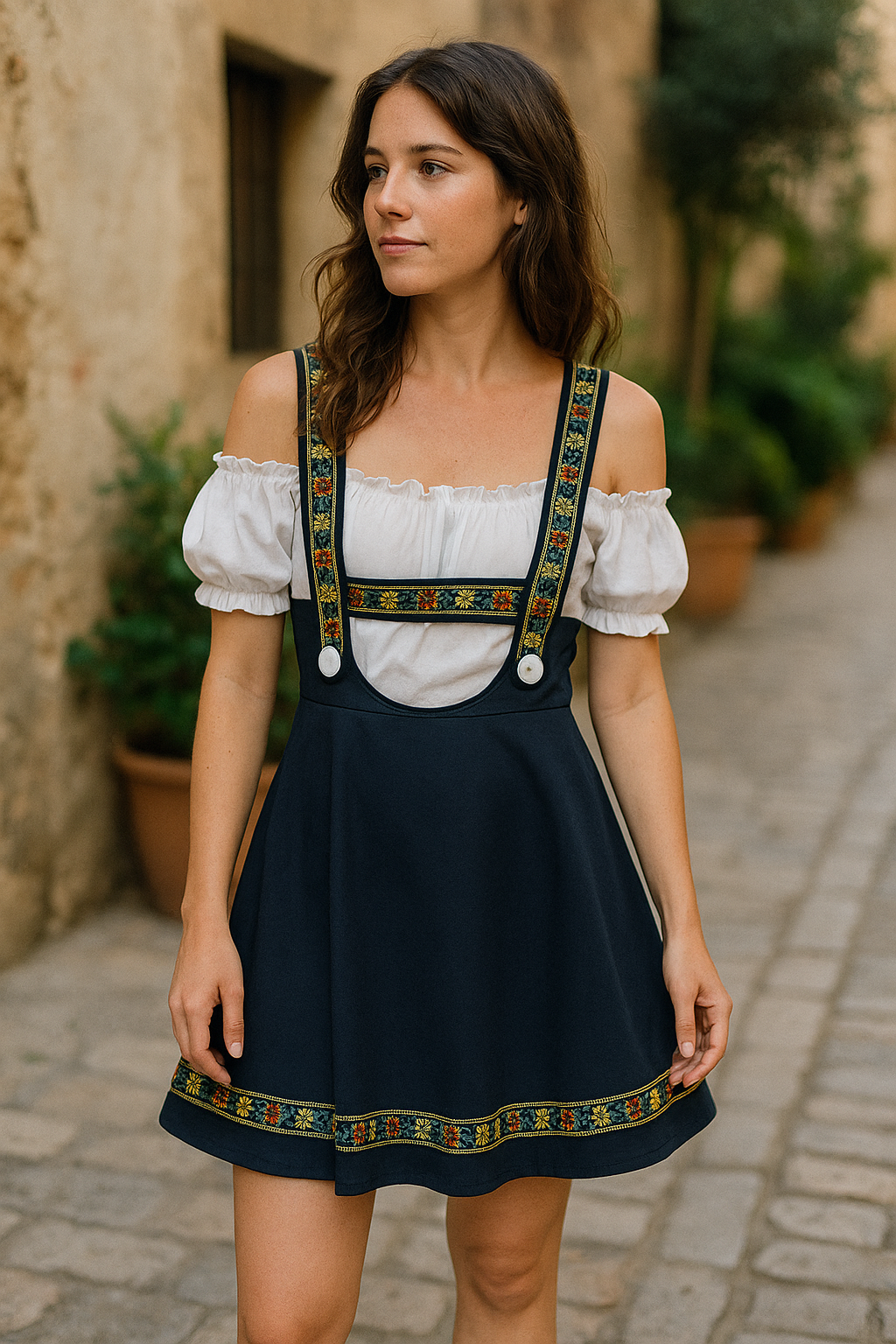 Lena | Damen Langarm Oktoberfest Kleid | Tracht mit Stickträgern
