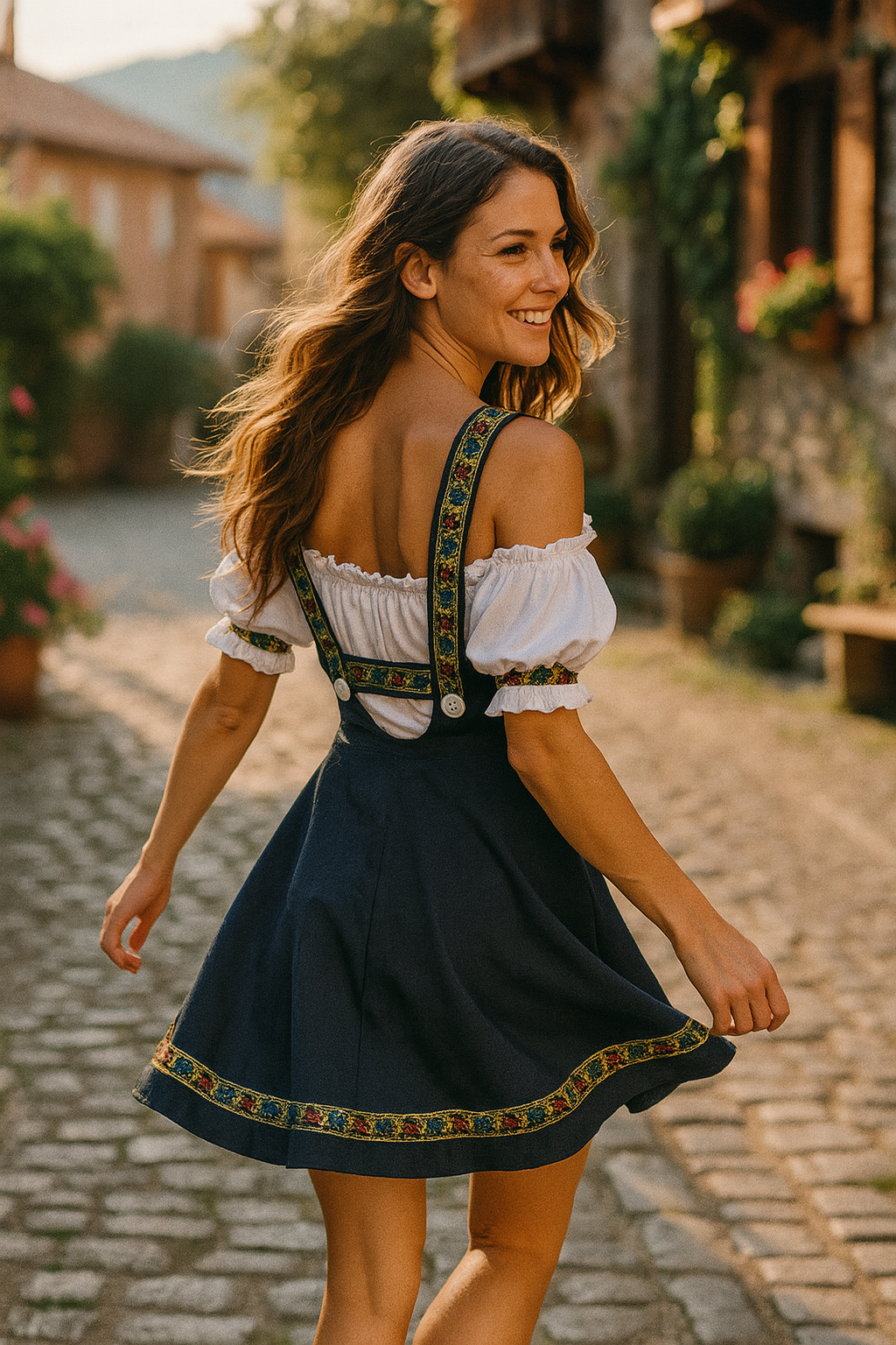 Lena | Damen Langarm Oktoberfest Kleid | Tracht mit Stickträgern
