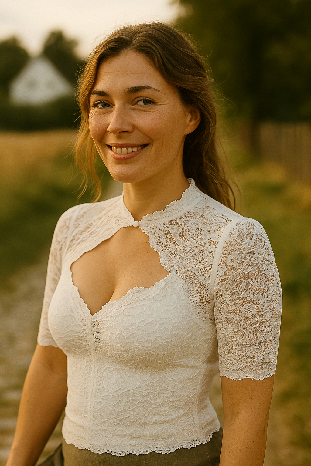 Nina | Damen Hochgeschlossene Schwarze Oktoberfest Dirndl Bluse | Herzausschnitt