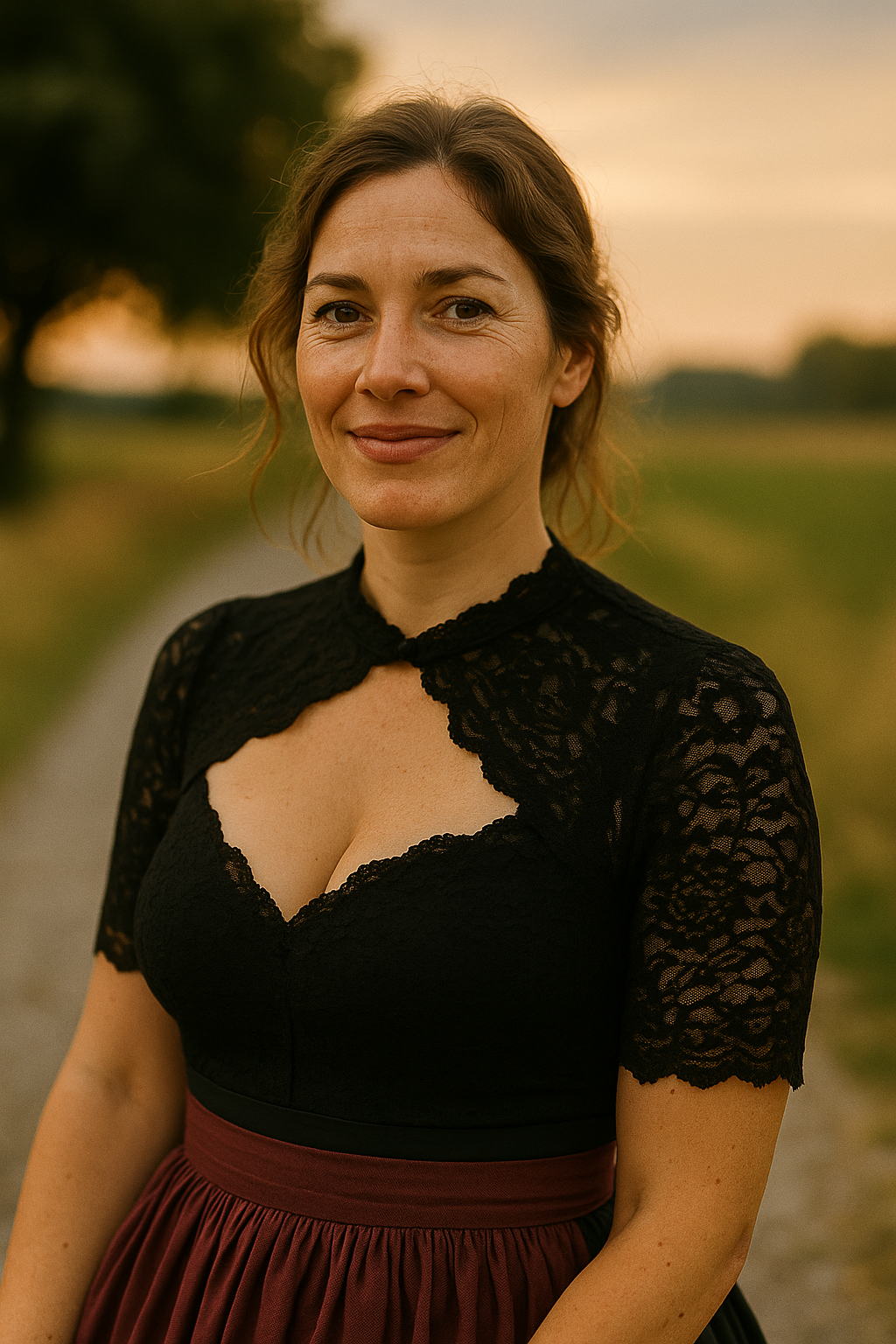 Nina | Damen Hochgeschlossene Schwarze Oktoberfest Dirndl Bluse | Herzausschnitt