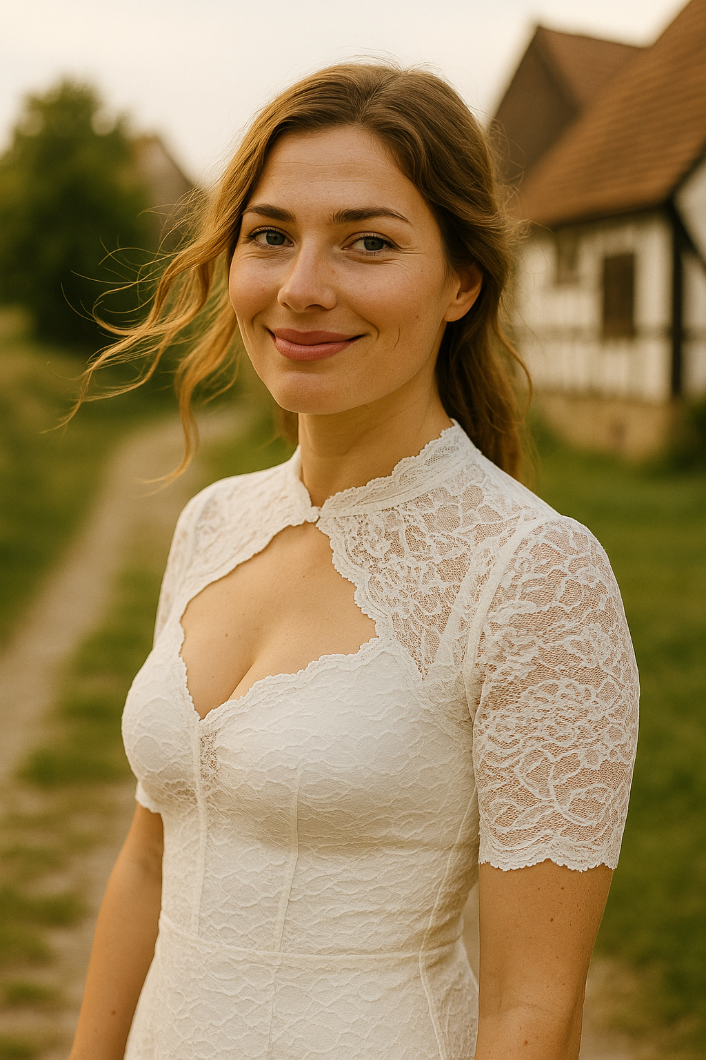 Nina | Damen Hochgeschlossene Schwarze Oktoberfest Dirndl Bluse | Herzausschnitt