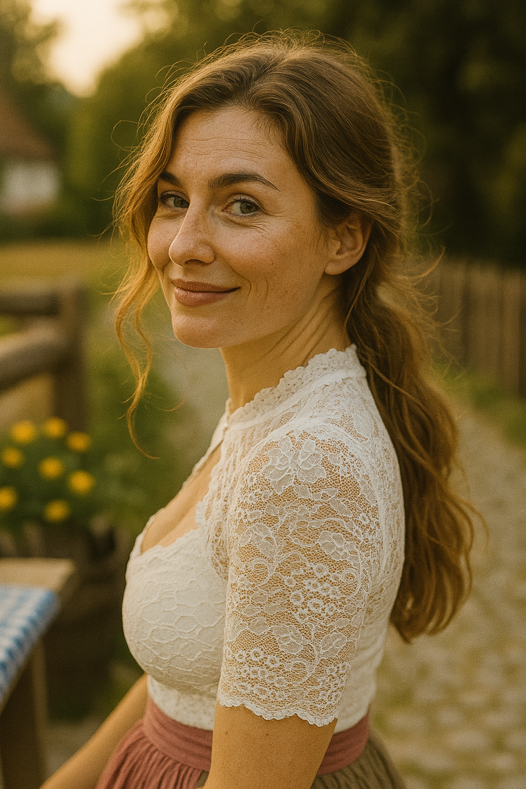 Nina | Damen Hochgeschlossene Schwarze Oktoberfest Dirndl Bluse | Herzausschnitt