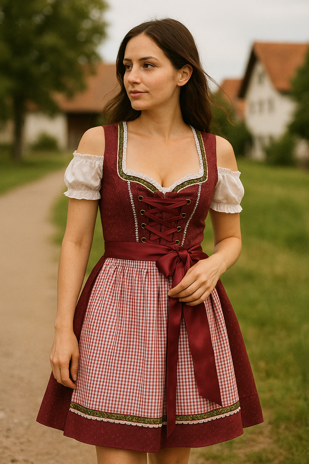 Sofia | Damen Rote Oktoberfest Dirndl Kleid | Schleifenoptik